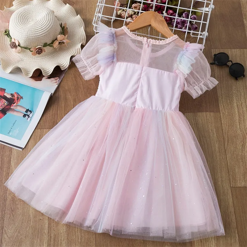 Summer Girls Flower Lace Dress Embroidery Kids Princess Party Ball Gown Children Clothing Toddler Girls Wear Dress