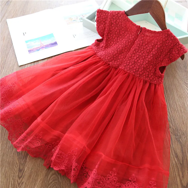 Summer Girls Flower Lace Dress Embroidery Kids Princess Party Ball Gown Children Clothing Toddler Girls Wear Dress