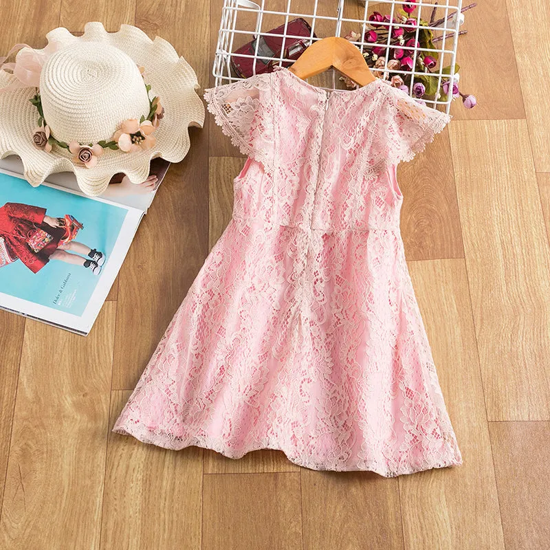 Summer Girls Flower Lace Dress Embroidery Kids Princess Party Ball Gown Children Clothing Toddler Girls Wear Dress