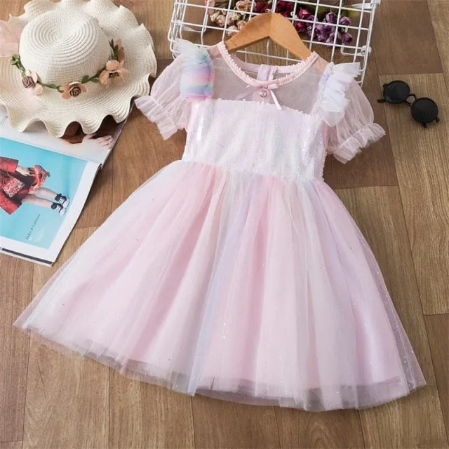 Summer Girls Flower Lace Dress Embroidery Kids Princess Party Ball Gown Children Clothing Toddler Girls Wear Dress