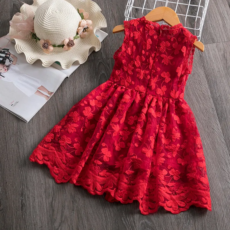 Summer Girls Flower Lace Dress Embroidery Kids Princess Party Ball Gown Children Clothing Toddler Girls Wear Dress