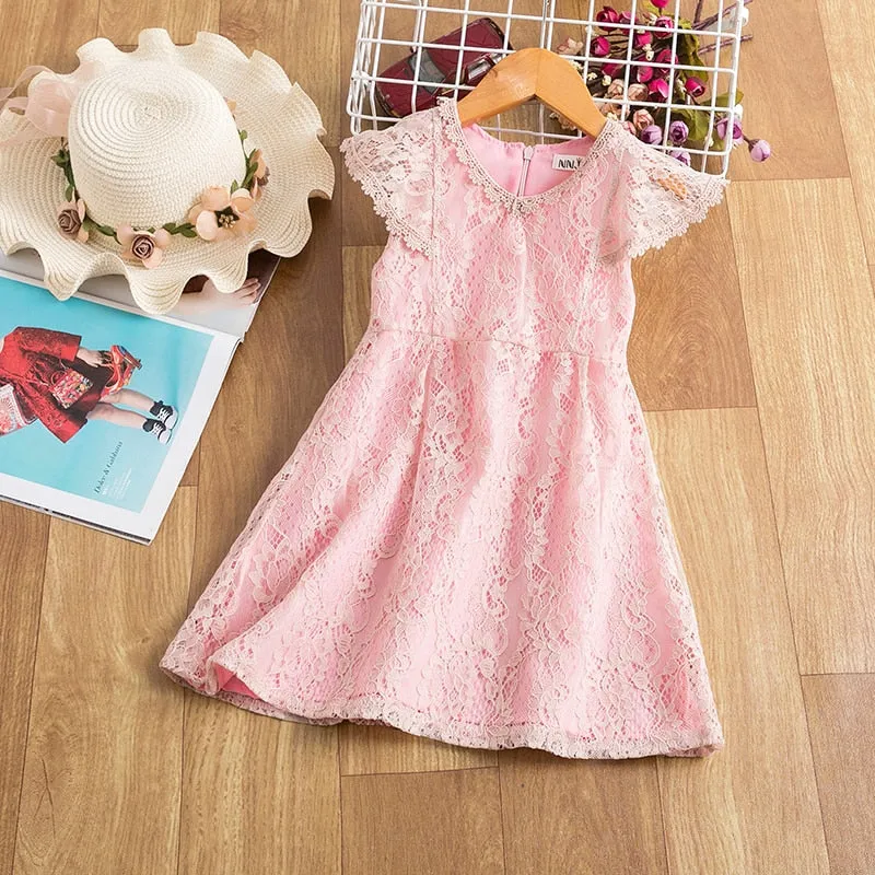 Summer Girls Flower Lace Dress Embroidery Kids Princess Party Ball Gown Children Clothing Toddler Girls Wear Dress