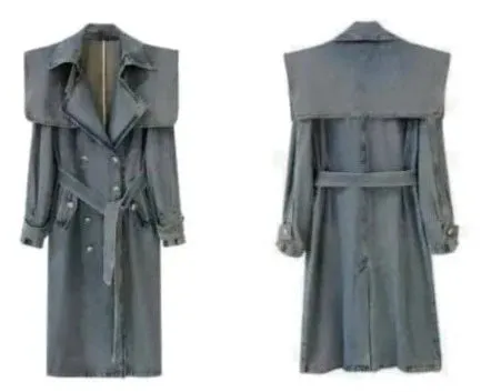 TEEK - Did She Double Breasted Denim Trench Coat