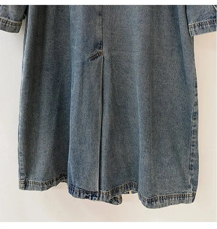 TEEK - Did She Double Breasted Denim Trench Coat