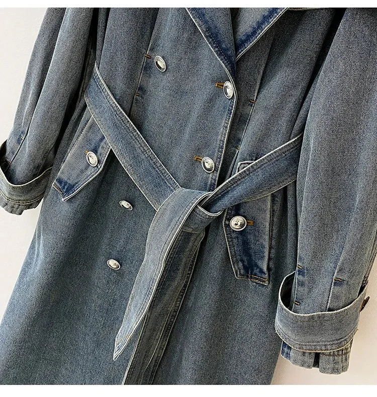 TEEK - Did She Double Breasted Denim Trench Coat