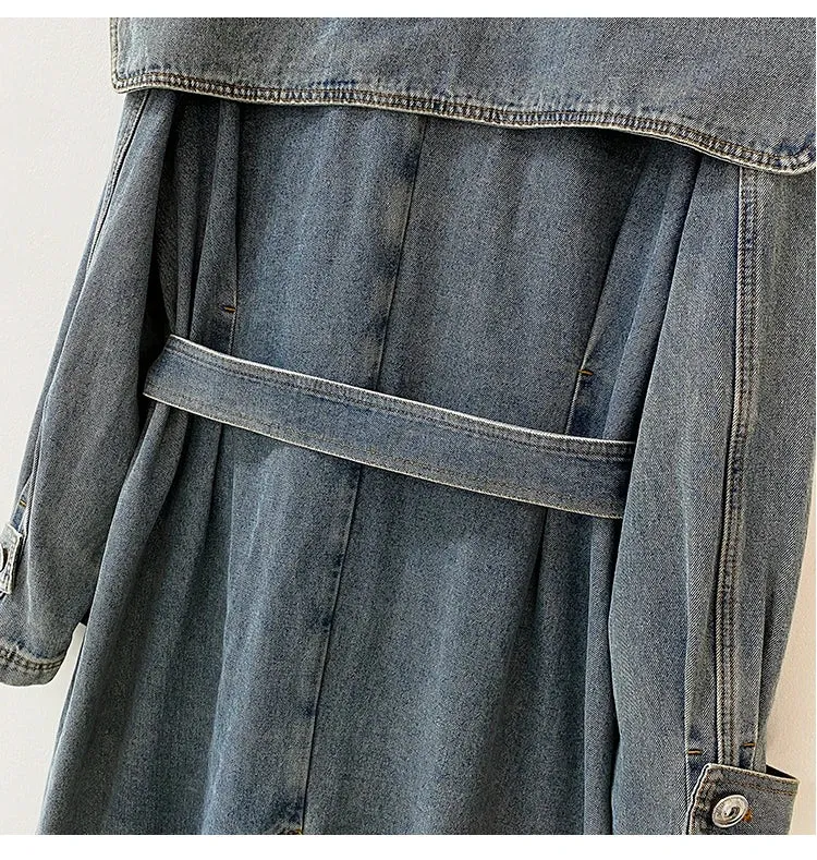 TEEK - Did She Double Breasted Denim Trench Coat