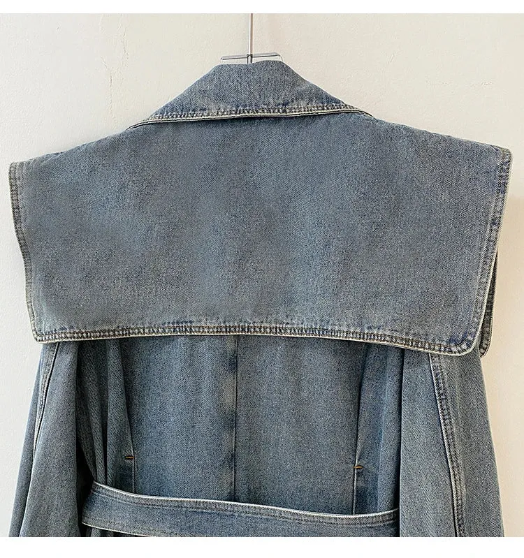 TEEK - Did She Double Breasted Denim Trench Coat