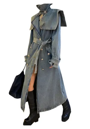 TEEK - Did She Double Breasted Denim Trench Coat