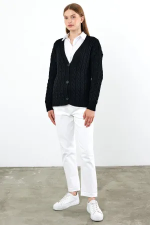 Vav Fishtail Short Knitted Winter Cardigan Black