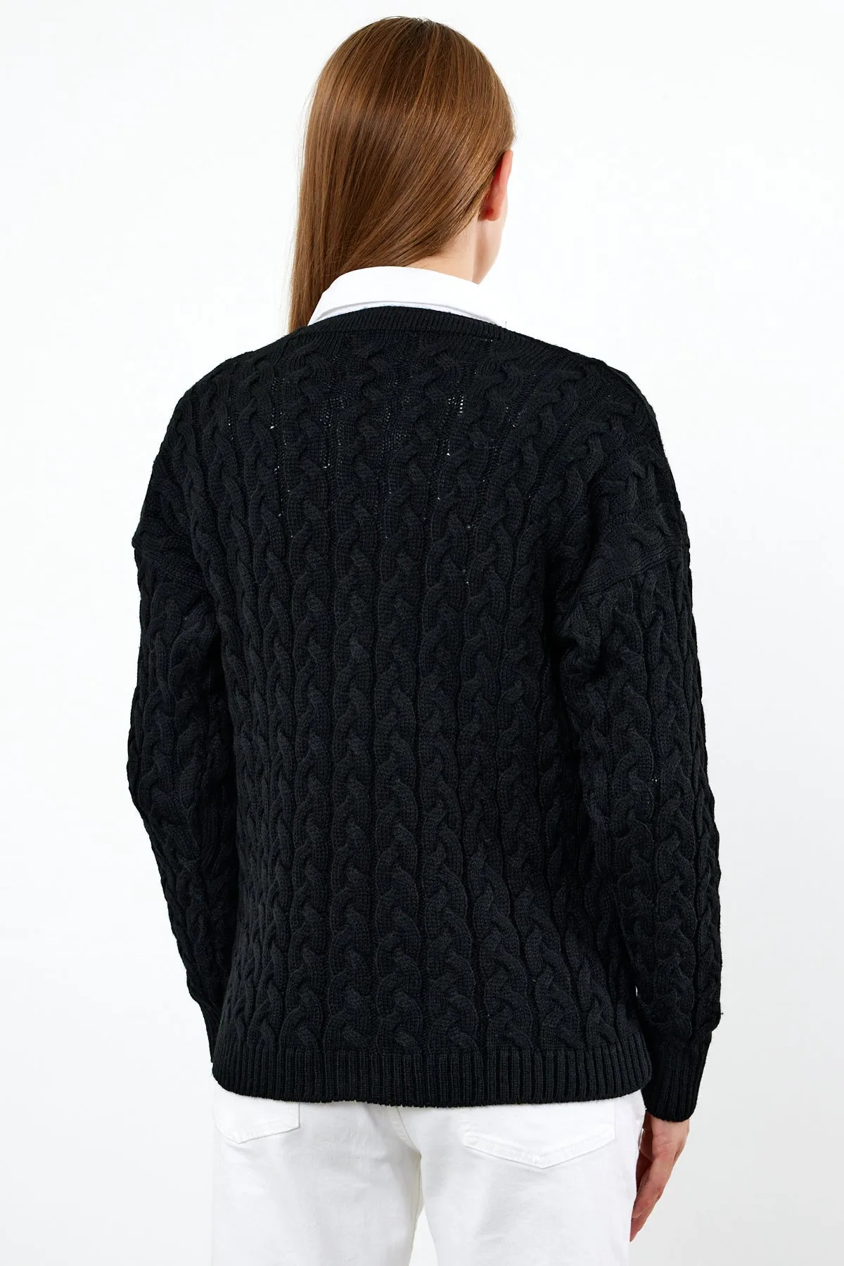 Vav Fishtail Short Knitted Winter Cardigan Black