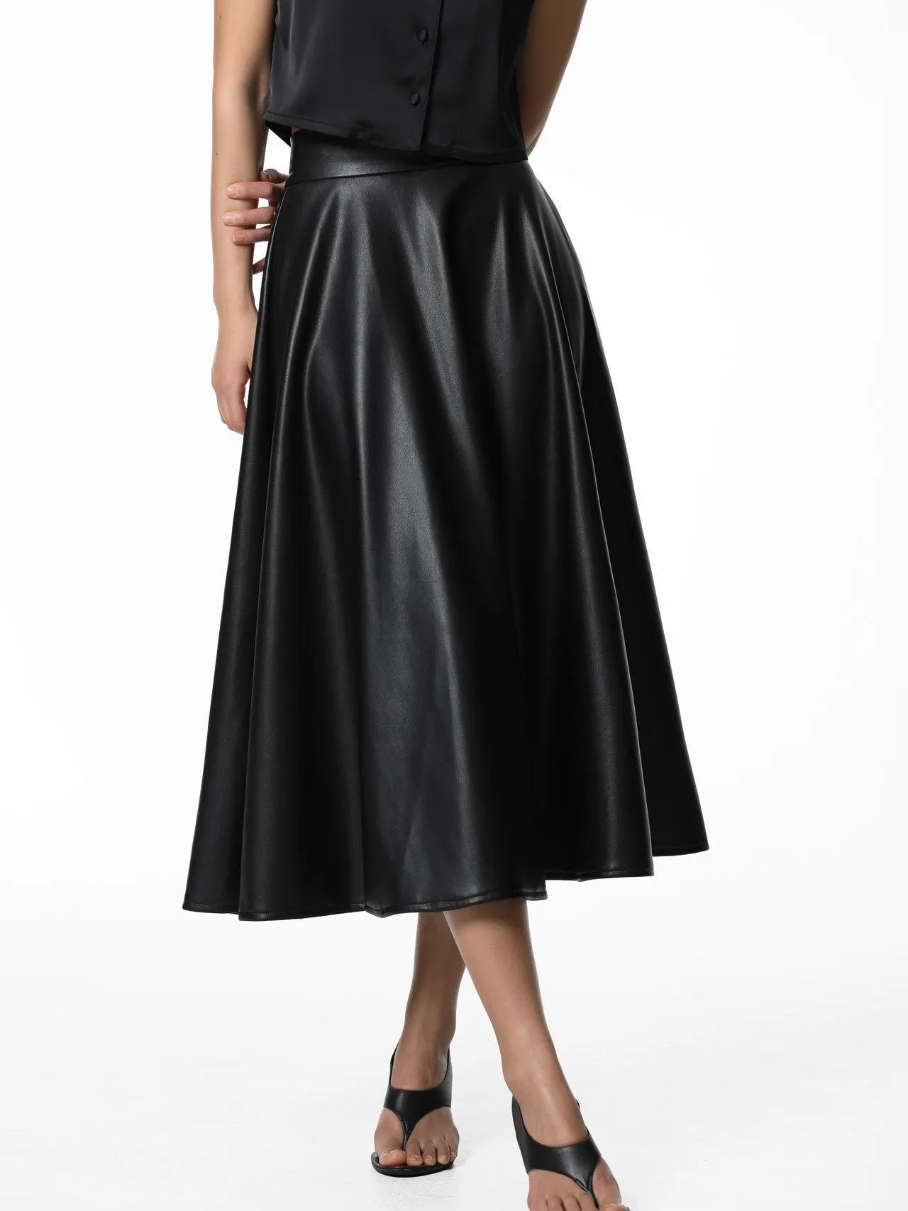 VEGAN LEATHER A-LINE FLARED SKIRT