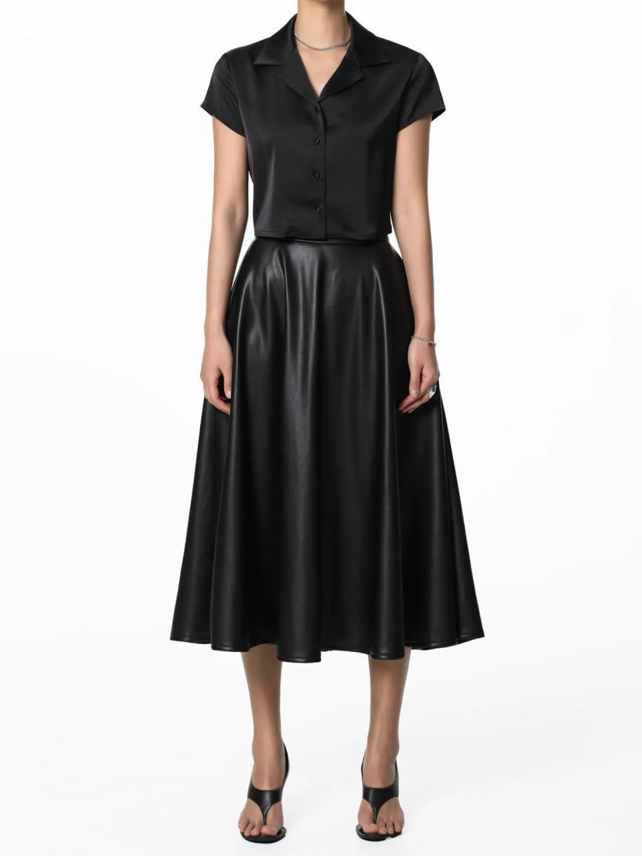 VEGAN LEATHER A-LINE FLARED SKIRT