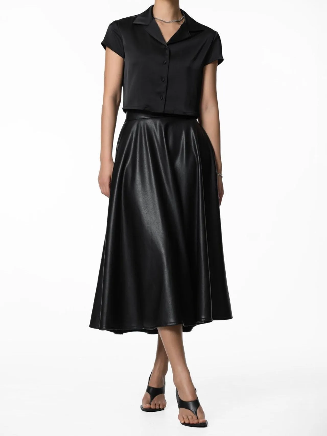 VEGAN LEATHER A-LINE FLARED SKIRT