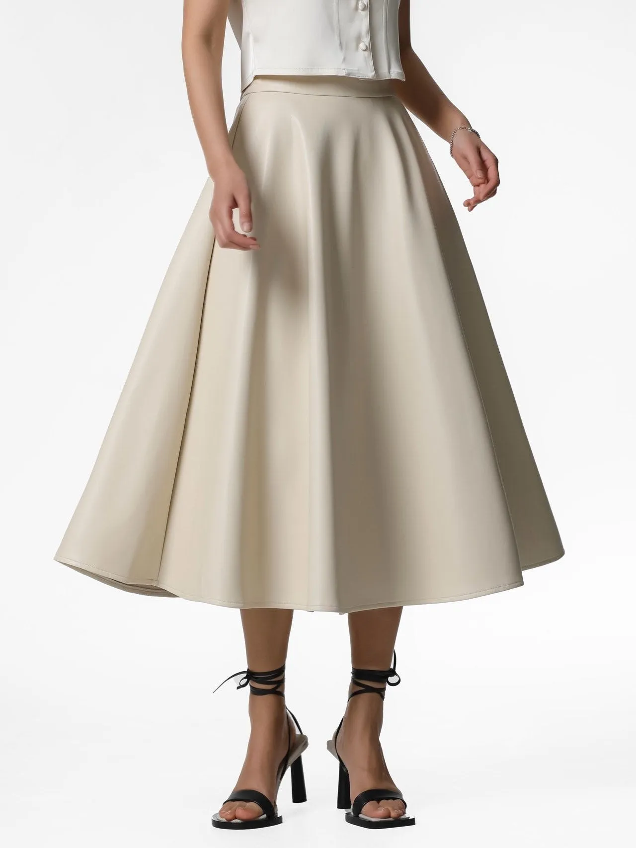 VEGAN LEATHER A-LINE FLARED SKIRT