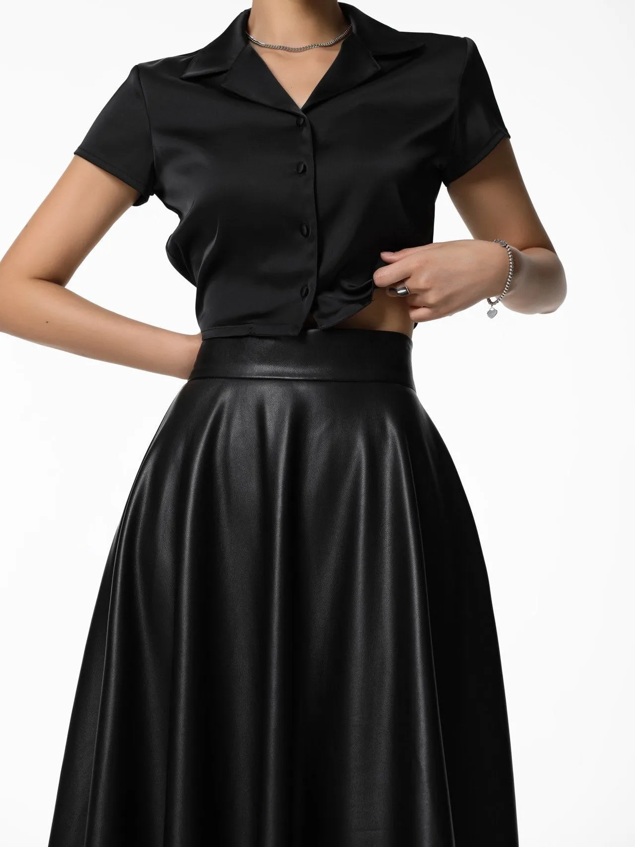 VEGAN LEATHER A-LINE FLARED SKIRT