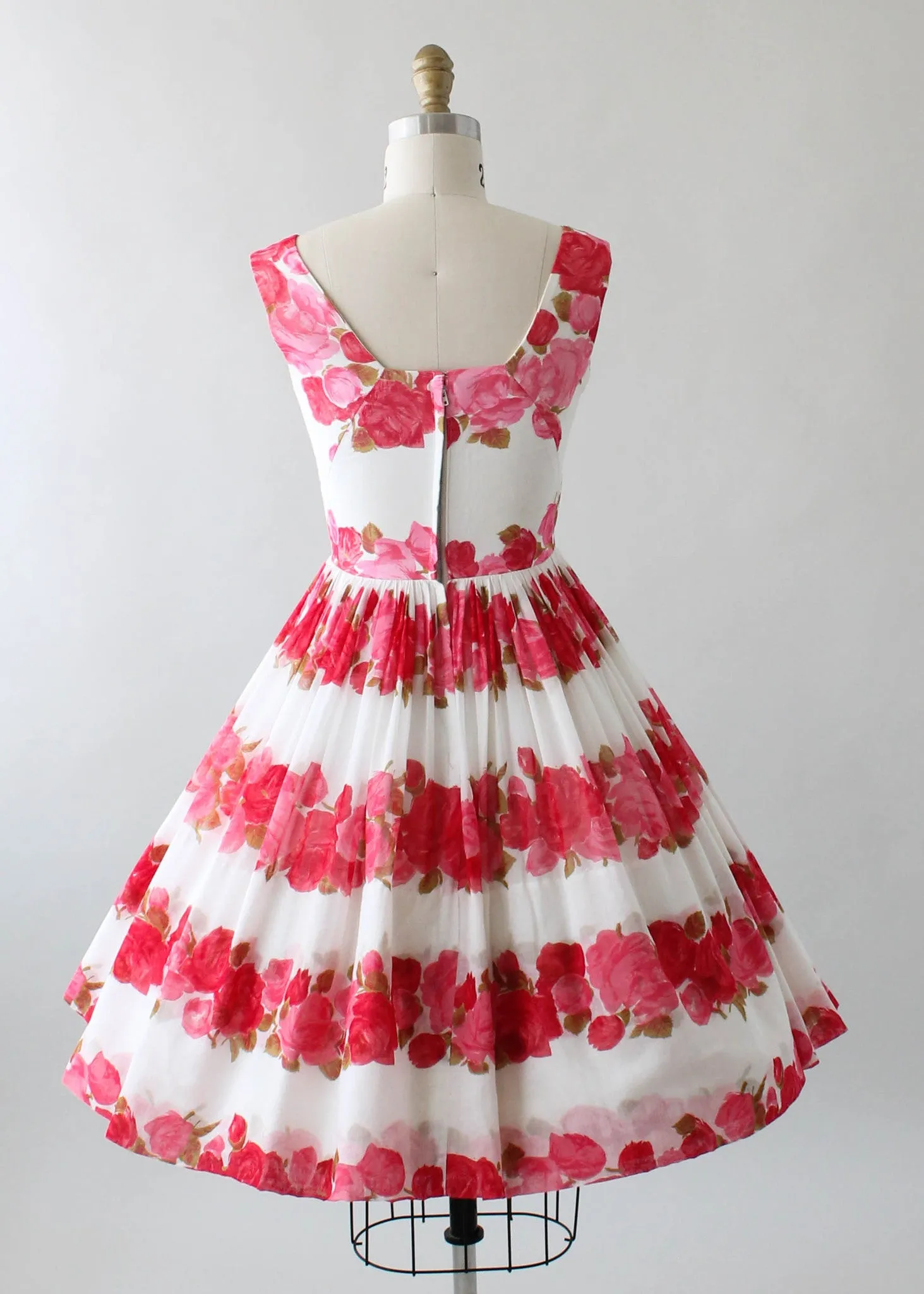 Vintage 1950s Rose Print Cotton Party Dress