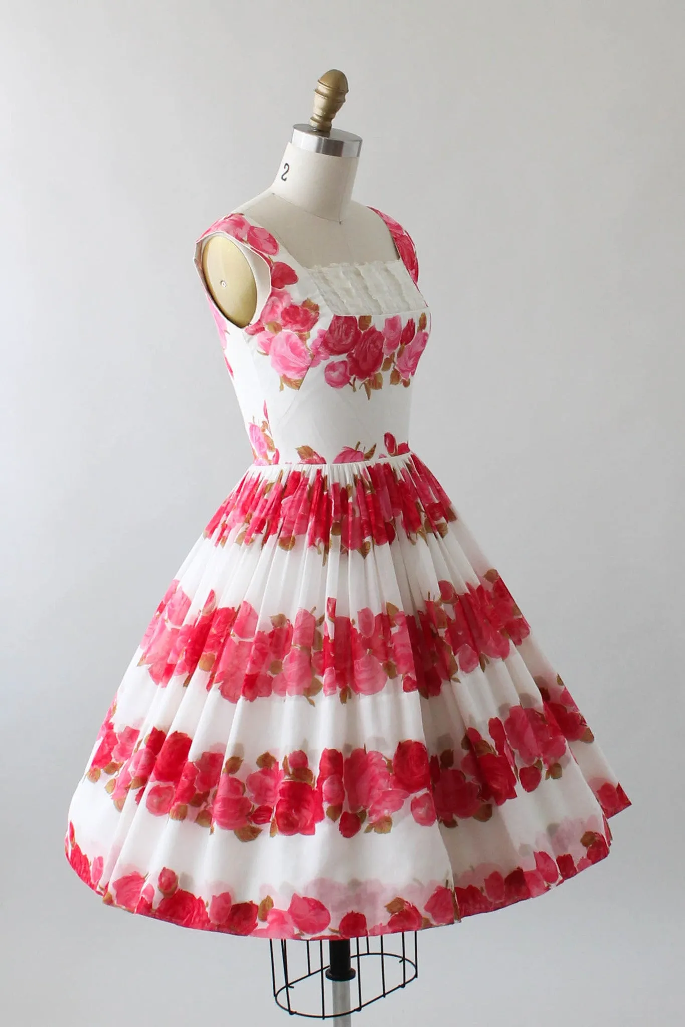 Vintage 1950s Rose Print Cotton Party Dress