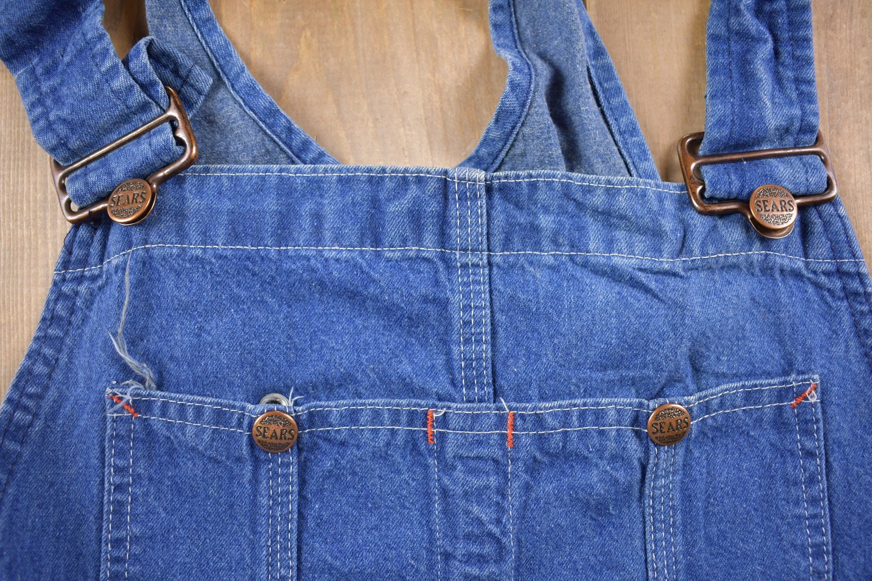 Vintage 1990s Sears Blue Denim Jean Overalls Size 34 x 32