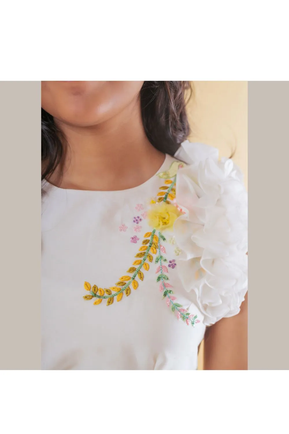 White Floral Embroidered Ruffle Dress