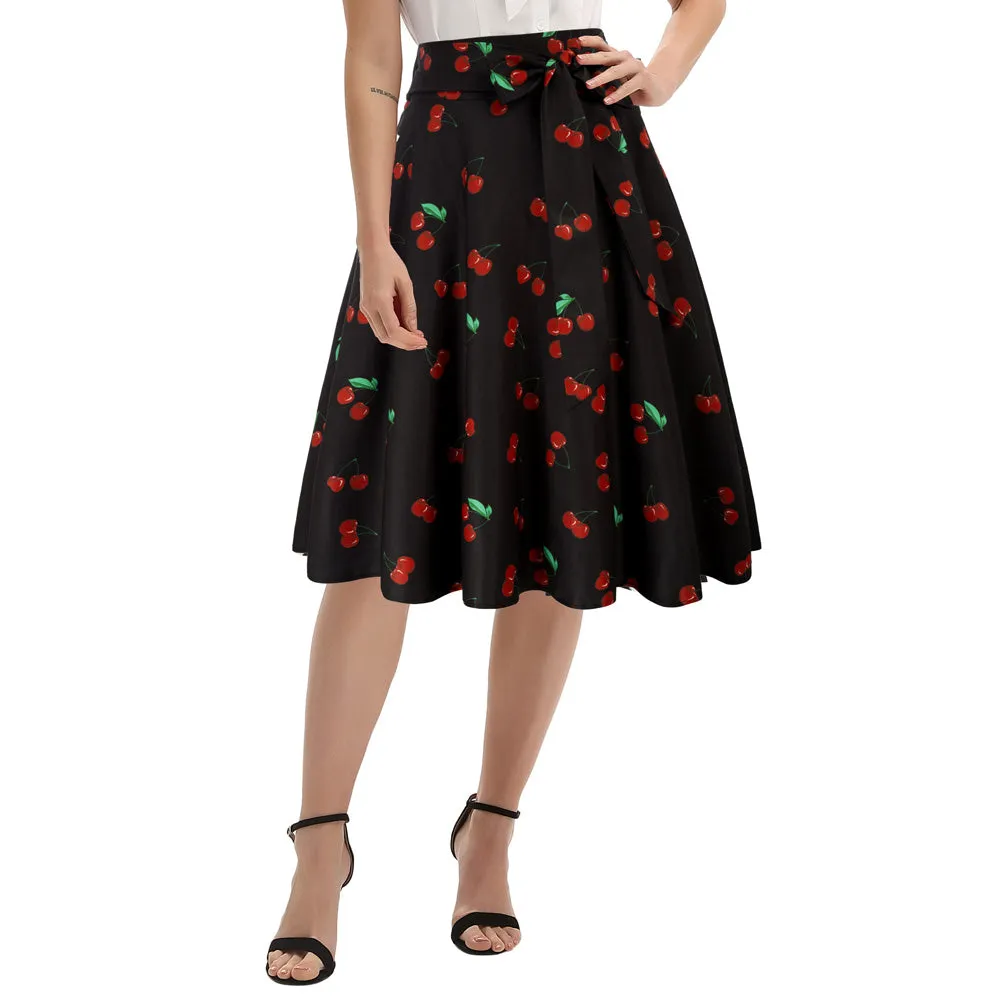 Women's High Waist A-Line Pockets Skirt Skater Flared Midi Skirt Vinage Skirt