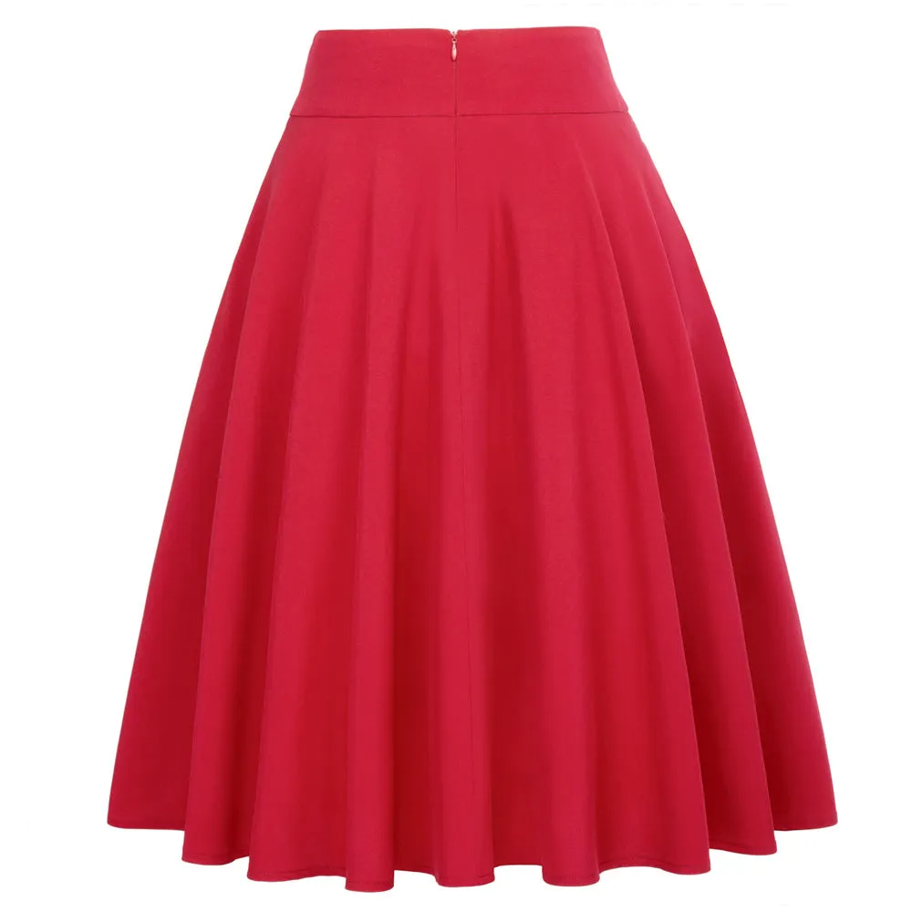 Women's High Waist A-Line Pockets Skirt Skater Flared Midi Skirt Vinage Skirt