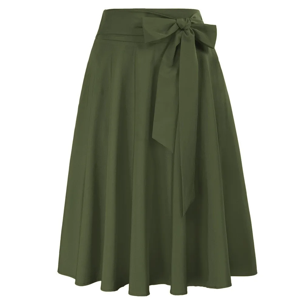 Women's High Waist A-Line Pockets Skirt Skater Flared Midi Skirt Vinage Skirt