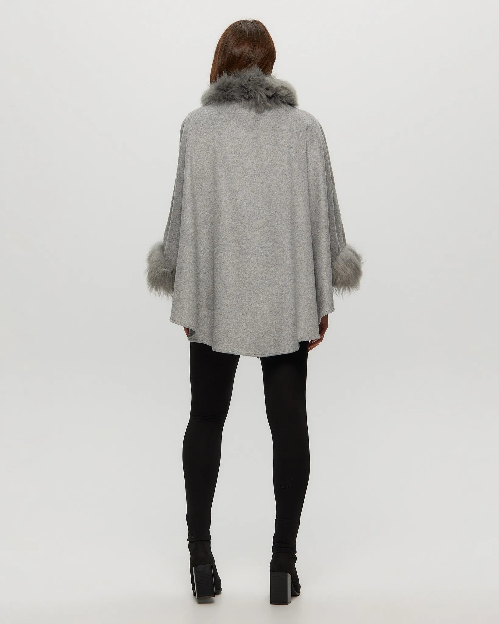 Wool and Cashmere Blend Cape with Toscana Shearling Lamb Trim