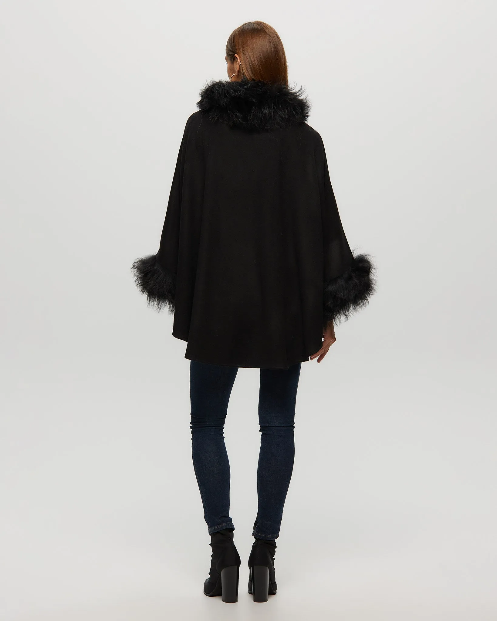 Wool and Cashmere Blend Cape with Toscana Shearling Lamb Trim