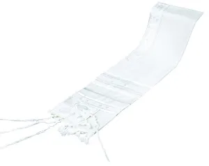 Wool White Tallit in Silver or Gold Tablet Ribbon